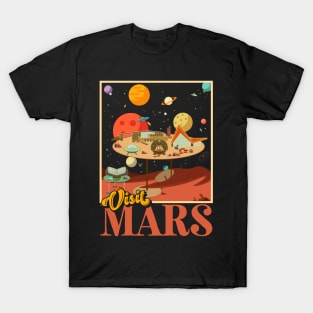 Retro Visit Planet Mars Mid Century Style Space Travel T-Shirt